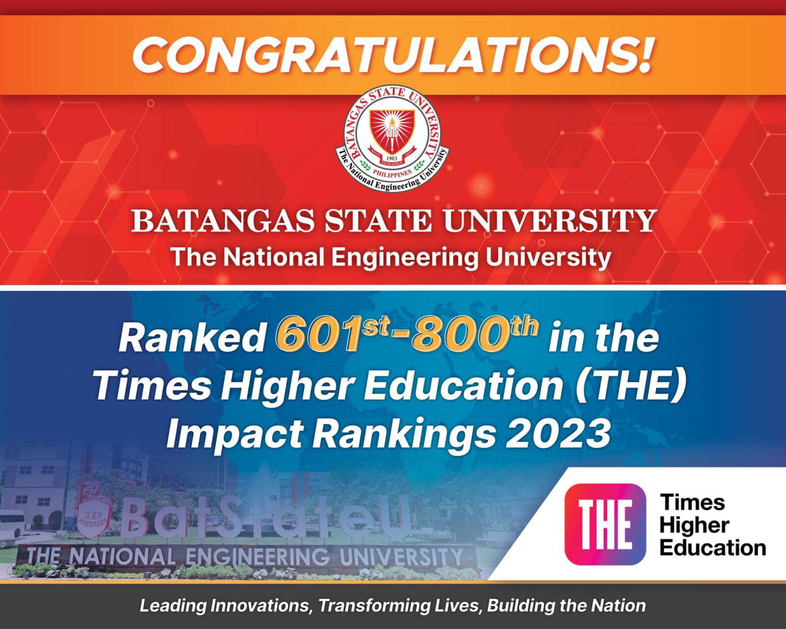 Batangas State University-TNEU, soars high in the THE Impact Rankings 2023